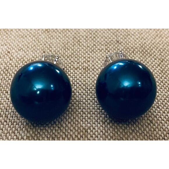 Double Sided Blue Metallic Rhinestone Earrings Peek-a-boo - Picture 3 of 3